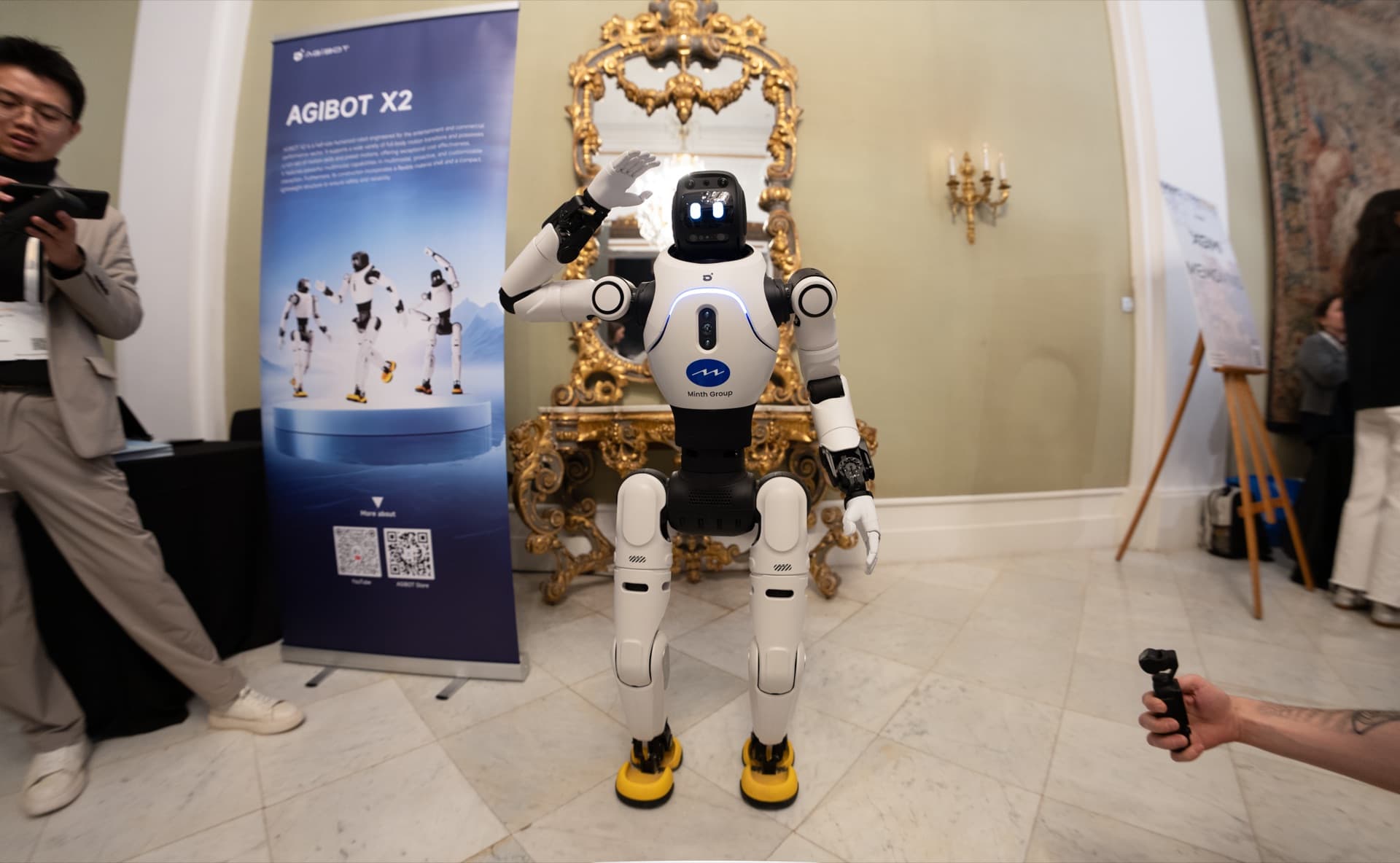 AgiBot X2 humanoid robot on display at Mobile World Congress 2026, Barcelona